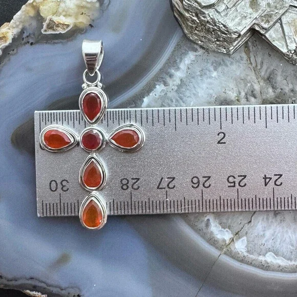 Sterling Silver Southwestern Style Carnelian Decorated Cross Pendant For Women - Picture 9 of 10